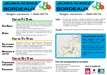 Programme des stages de Noël 2015