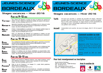 Programme des stages d'Hiver 2016