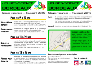 Programme des stages de Toussaint 2015