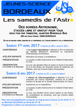 Affiche des Samedis de l'Astro de printemps 2017